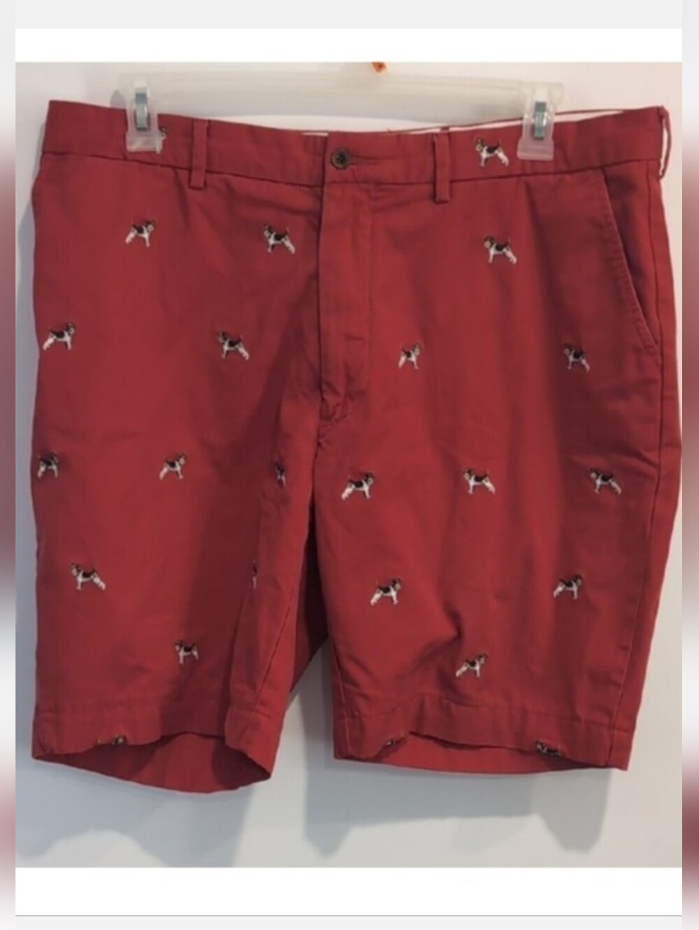 VTG Polo Ralph Lauren Red Embroidered All Over Dog Shnauzer Print Shorts Size 38